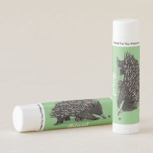 Cute echidna with bee cartoon illustration lip balm