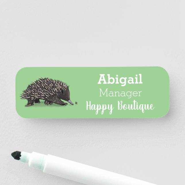 Cute echidna with bee cartoon illustration name tag (In Situ)