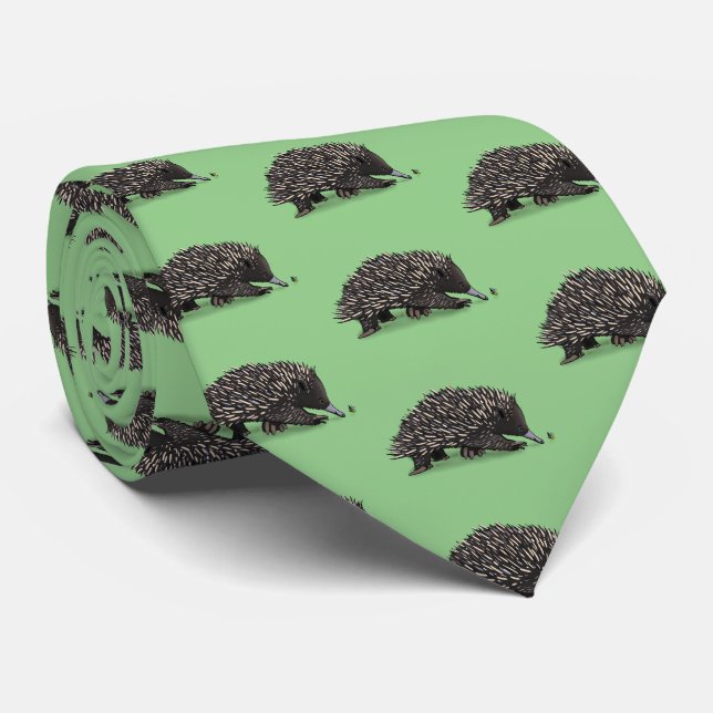 Cute echidna with bee cartoon illustration neck tie (Rolled)