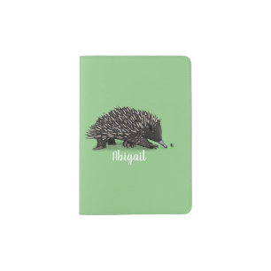 Cute echidna with bee cartoon illustration passport holder