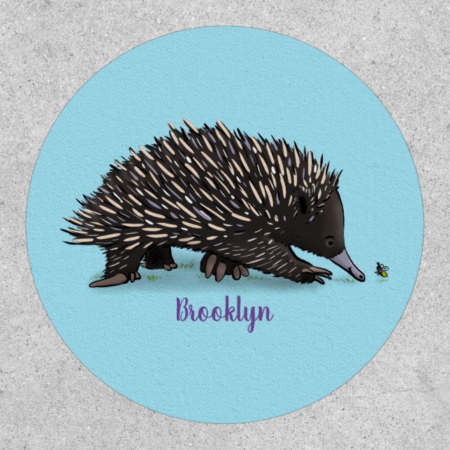 Cute echidna with bee cartoon illustration patch (Front)