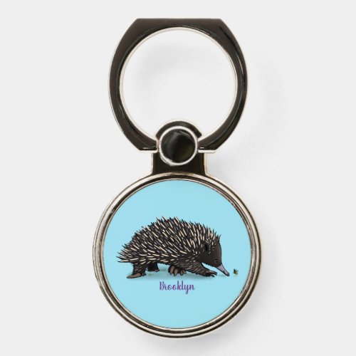 Cute echidna with bee cartoon illustration  phone ring stand