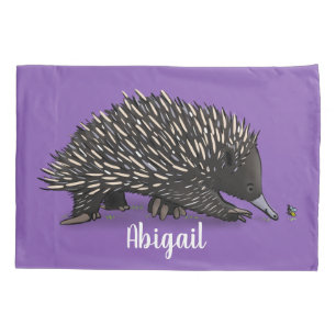 Cute echidna with bee cartoon illustration pillow case