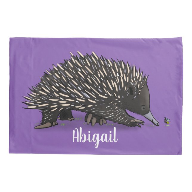 Cute echidna with bee cartoon illustration pillow case (Back)