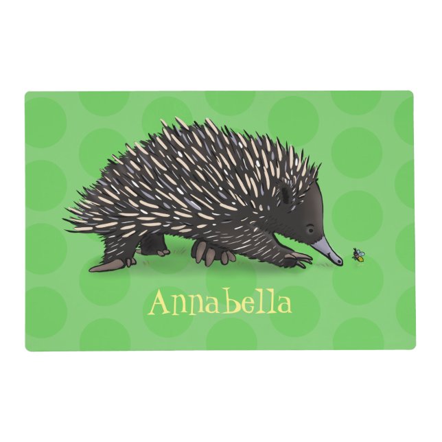 Cute echidna with bee cartoon illustration placemat (Front)
