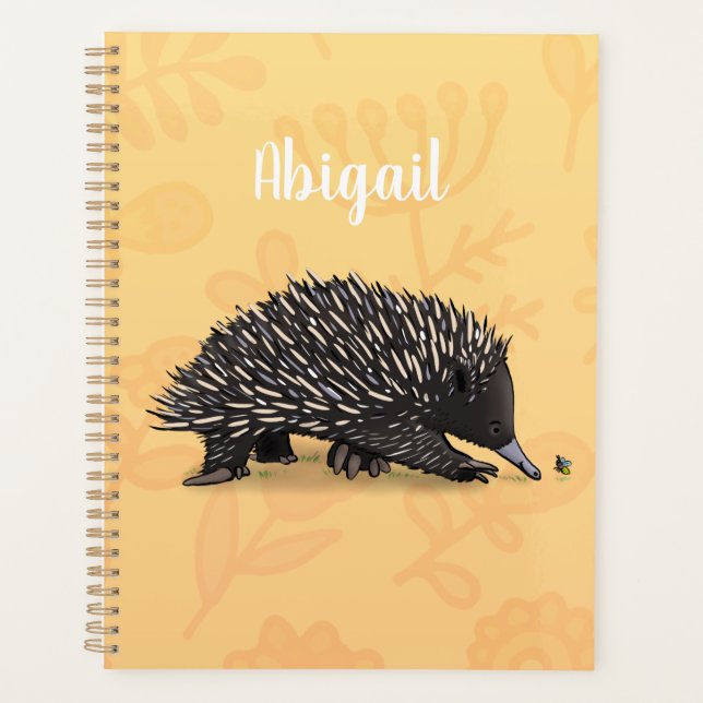Cute echidna with bee cartoon illustration planner (Front)