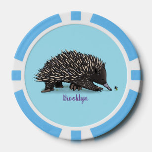 Cute echidna with bee cartoon illustration poker chips