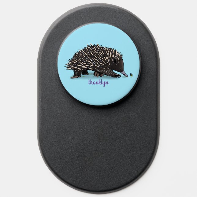 Cute echidna with bee cartoon illustration PopSocket (Popsocket)