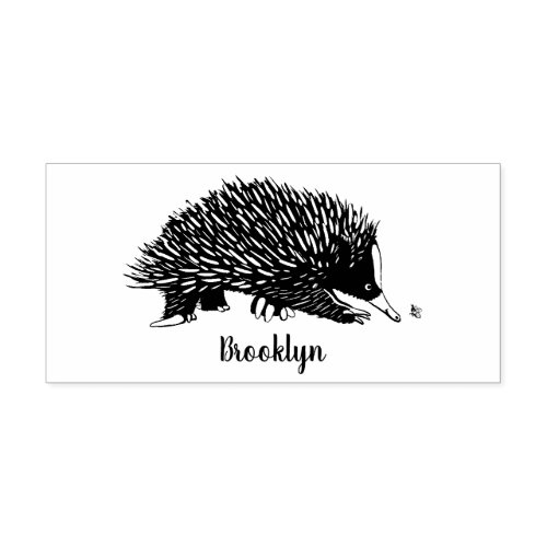 Cute echidna with bee cartoon illustration rubber stamp