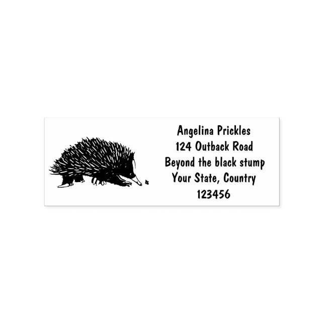 Cute echidna with bee cartoon illustration rubber stamp (Imprint)