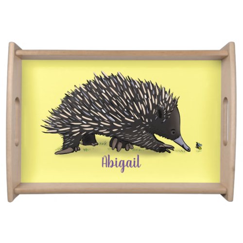 Cute echidna with bee cartoon illustration serving tray