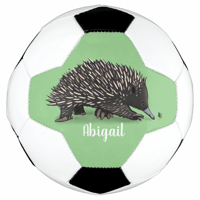 Cute echidna with bee cartoon illustration soccer ball (Front)