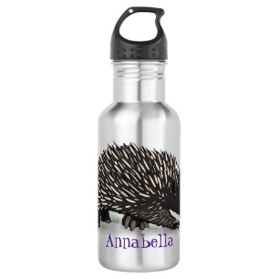 Cute echidna with bee cartoon illustration stainless steel water bottle