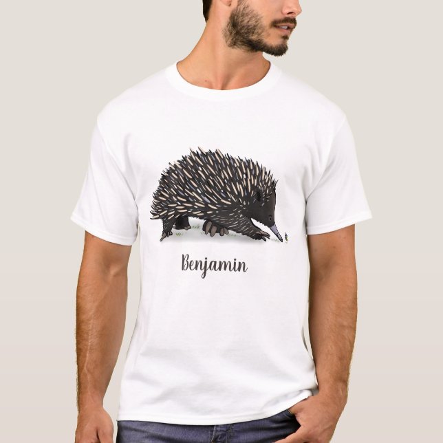 Cute echidna with bee cartoon illustration T-Shirt (Front)