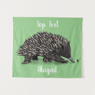 Cute echidna with bee cartoon illustration tapestry