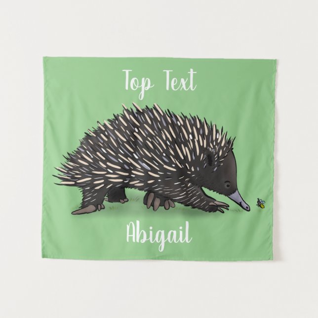 Cute echidna with bee cartoon illustration tapestry (Front (Horizontal))