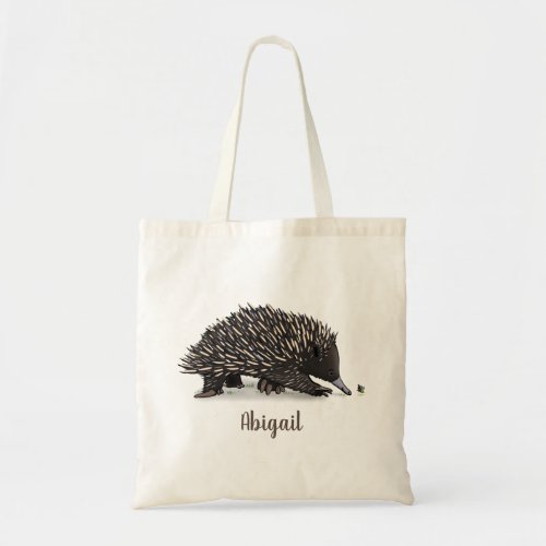 Cute echidna with bee cartoon illustration tote bag