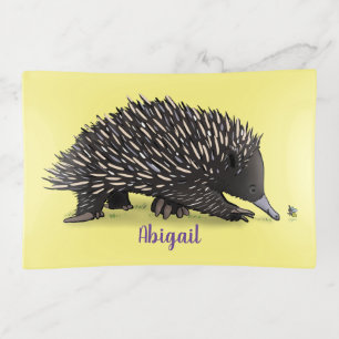 Cute echidna with bee cartoon illustration trinket tray