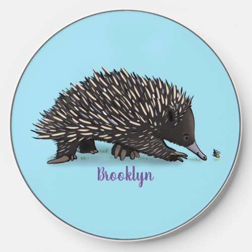Cute echidna with bee cartoon illustration wireless charger 