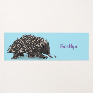 Cute echidna with bee cartoon illustration yoga mat