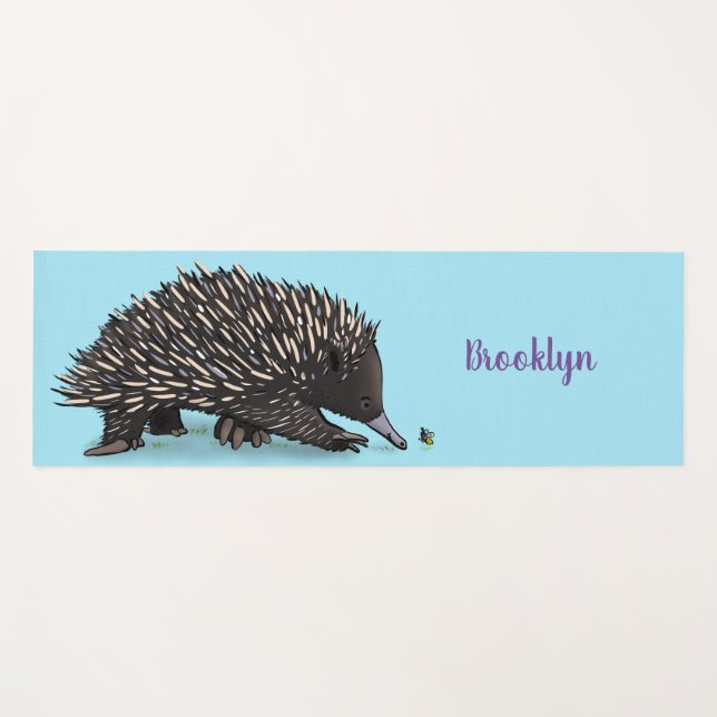 Cute echidna with bee cartoon illustration yoga mat (Front (Horizontal))