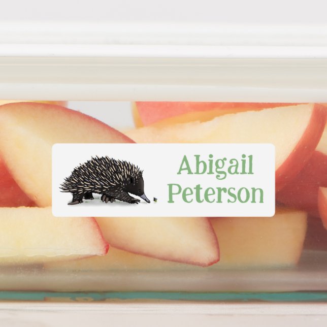 Cute echidna with bee cartoon personalized labels (Affixed)