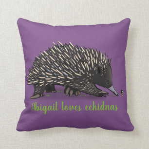 Cute echidna with bee cartoon purple design throw pillow