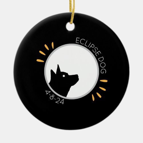 Cute eclipse dog sticker ceramic ornament