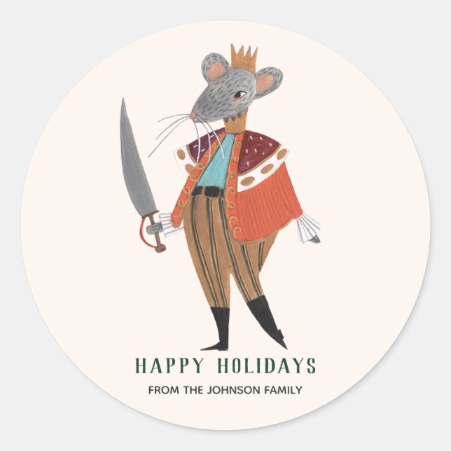 Cute Ecru Christmas Holiday Nutcracker Mouse King Classic Round Sticker (Front)