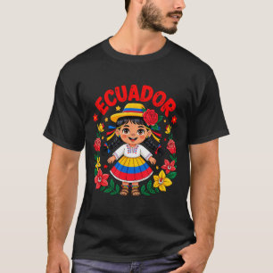 Cute Ecuador Girl Traditional Dress Flag Colors Ar T-Shirt