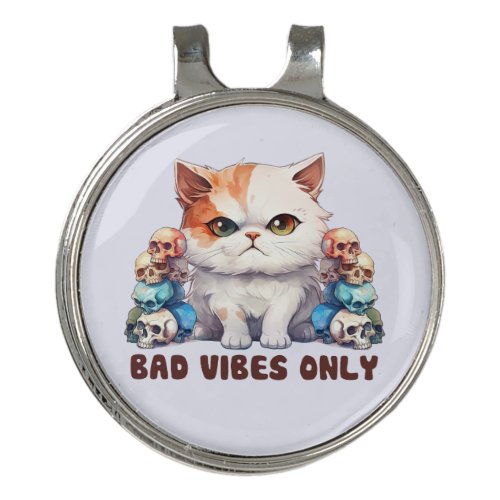 Cute Edgy Cat_ Bad Vibes Only Golf Hat Clip