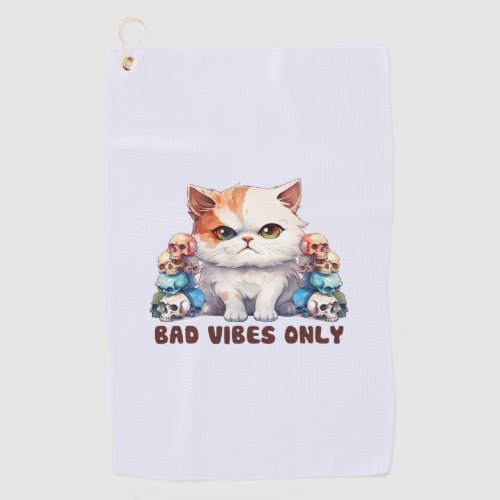 Cute Edgy Cat_ Bad Vibes Only Golf Towel