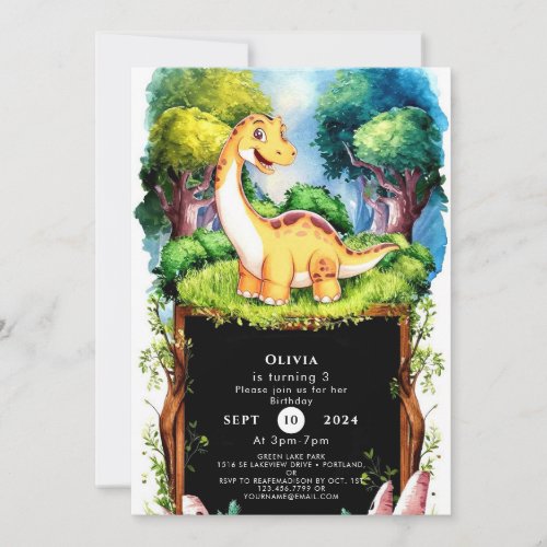Cute Editable Dinosaur Birthday Invitation