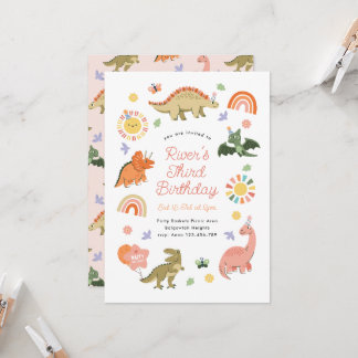 Cute Editable Dinosaur Birthday Party, Dino Party Invitation