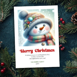 Cute editable funny snowman minimalist holiday card