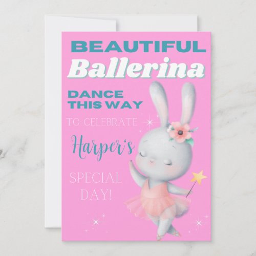 Cute Editable Girl Ballerina Dancer Digital Party Invitation