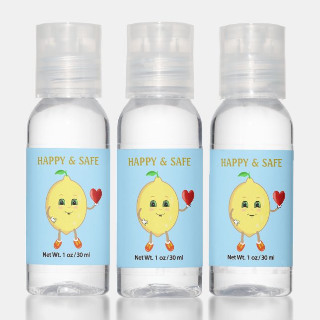 Cute Editable Happy & Safe Lemon Cartoon Hand Sanitizer (Set)