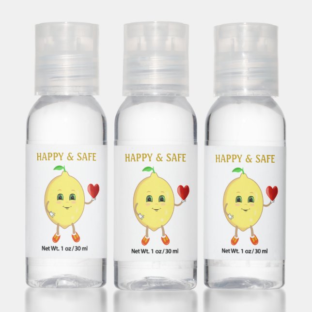 Cute Editable Happy & Safe Lemon Cartoon Hand Sanitizer (Set)
