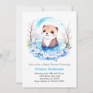 Cute Editable Otter Boy Baby Shower Invitation