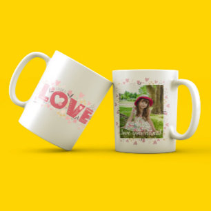 Cute editable pastel floral love with photo coffee mug