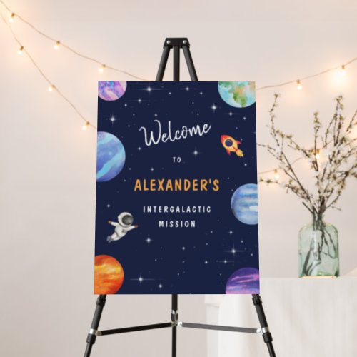 Cute Editable Space Theme Birthday Welcome Foam Board