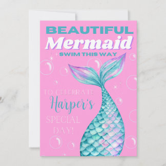 Cute Editable Under the Sea Mermaid Girl Digital Invitation