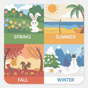 Cute & Educational 4 Seasons Design Square Sticker