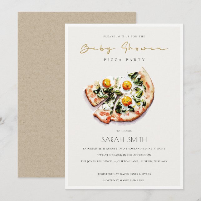 Cute Egg Basil Pizza Baby Shower Party Invite (Front/Back)