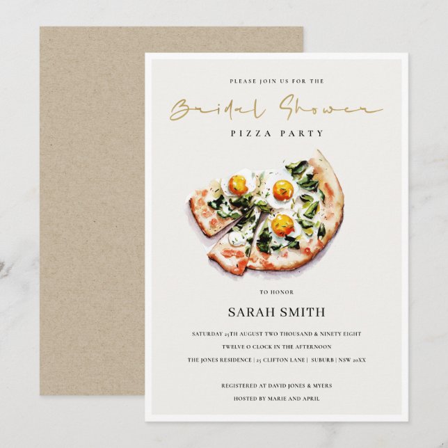 Cute Egg Basil Pizza Bridal Shower Party Invite (Front/Back)