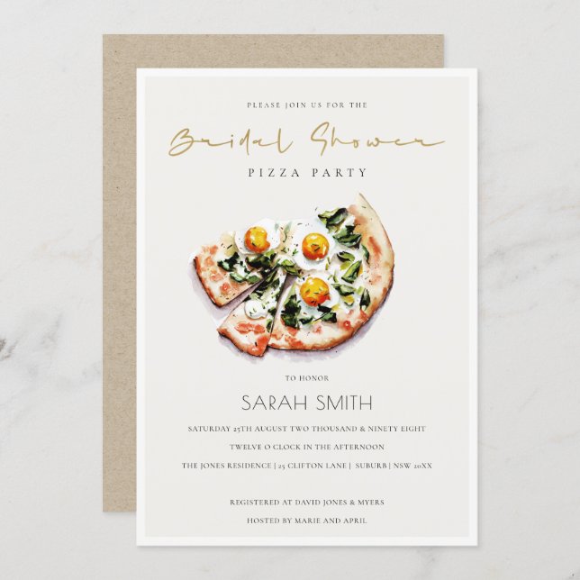 Cute Egg Basil Pizza Bridal Shower Party Invite (Front/Back)