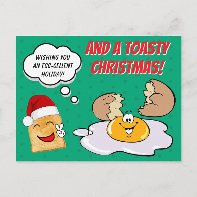 Cute Egg-cellent Toasty Food Pun  Holiday Postcard (Front)