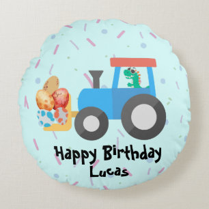 Cute egg dino tractor Truck Birthday boy B2S Round Pillow
