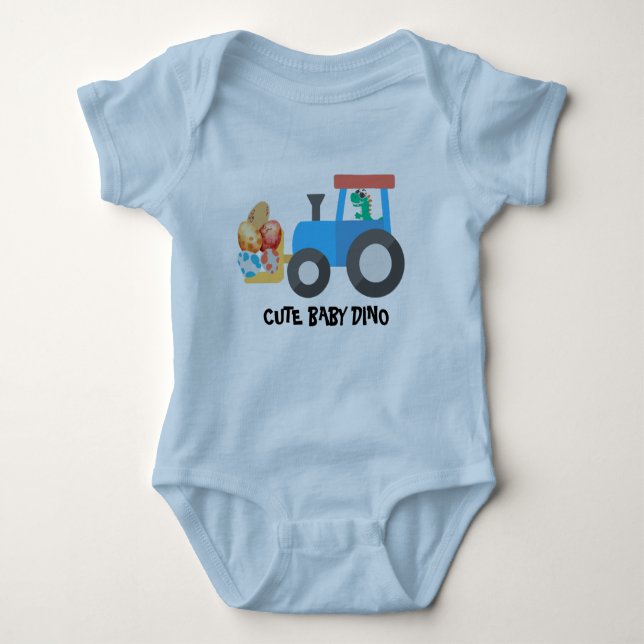 Cute egg dinosaur Construction Truck Birthday boy  Baby Bodysuit (Front)