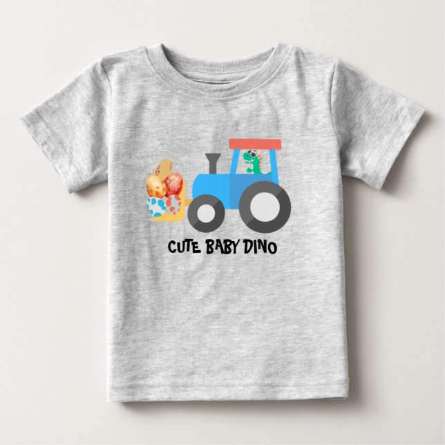 Cute egg dinosaur Construction Truck Birthday boy Baby T-Shirt (Front)